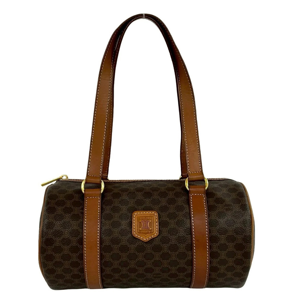 CELINE Vintage Magadham Blazon Triomphe Pattern Leather Handbag Mini Boston B... - Picture 1 of 10